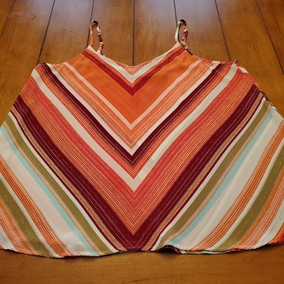 Apt 9 Orange White Maroon Olive Green Aqua V Striped Sleeveless Crop Top Sz L - Picture 2 of 15